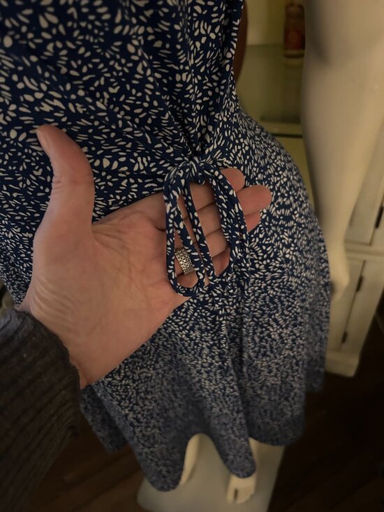 Kaleigh Soft Blue Floral Wrap Style Dress | Flowy Tie Waist Mini - Picture 3 of 6